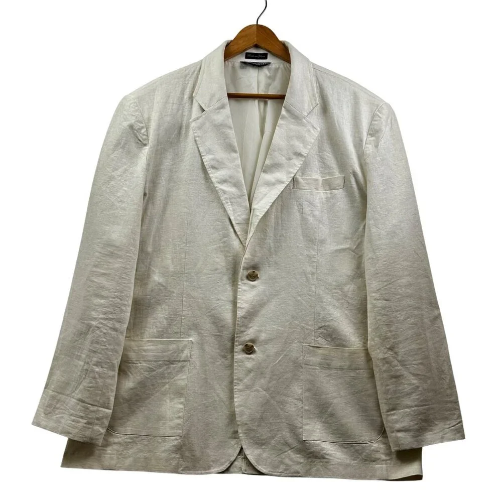ANDREW FEZZA Men’s Coastal Casual Summerwear Cream Linen‎ Blend Blazer XL
